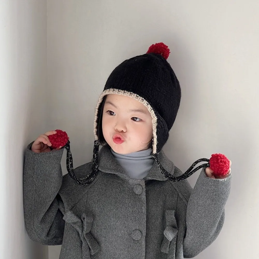 

Sweet Winter Baby Knitted Cap Thick Tassel Baby Beanie Cap Warm Bobbles Ear Protection Hat