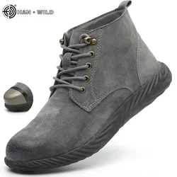 Mens Work Boots 2024 Fashion Outdoor Steel Toe Cow Leather Steel Toe Shoes Men Anti Slip Puncture Proof Safety Shoes Boot Man