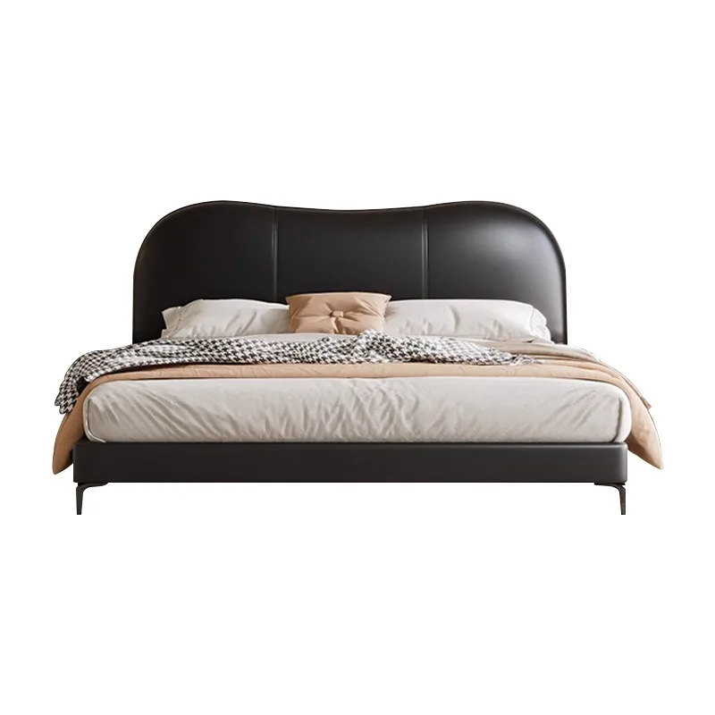 

Leather cloud modern simple high-end atmosphere master bedroom queen light luxury 1.8 meters double retro black