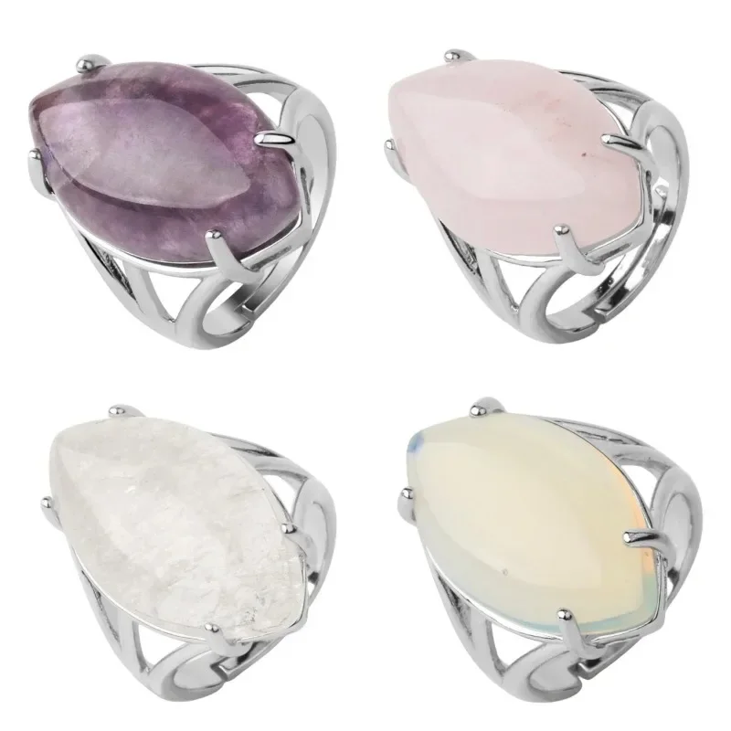 Oval Natural Stone Amethyst Ring for Boys Jewellery Women Gift Retro Boho Gothic Anillos Steampunk Style At Halloween party