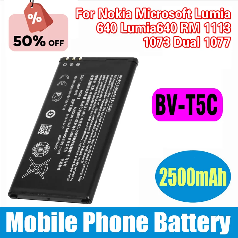

1x 2500mAh BV-T5C BVT5C Replacement Battery For Nokia Microsoft Lumia 640 Lumia640 RM 1113 1073 Dual 1077 Batteries