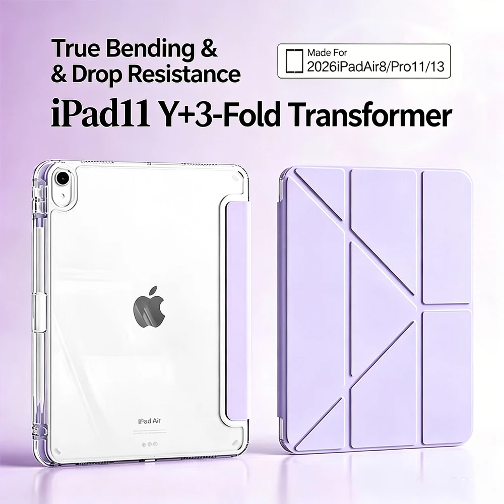 Cover for iPad 10.9/11/ Air 8th Gen/Pro11/10th/12.9, iPad Pro 12 2026- Acrylic, Foldable, Y-Shaped Stand Case with Pencil Holder