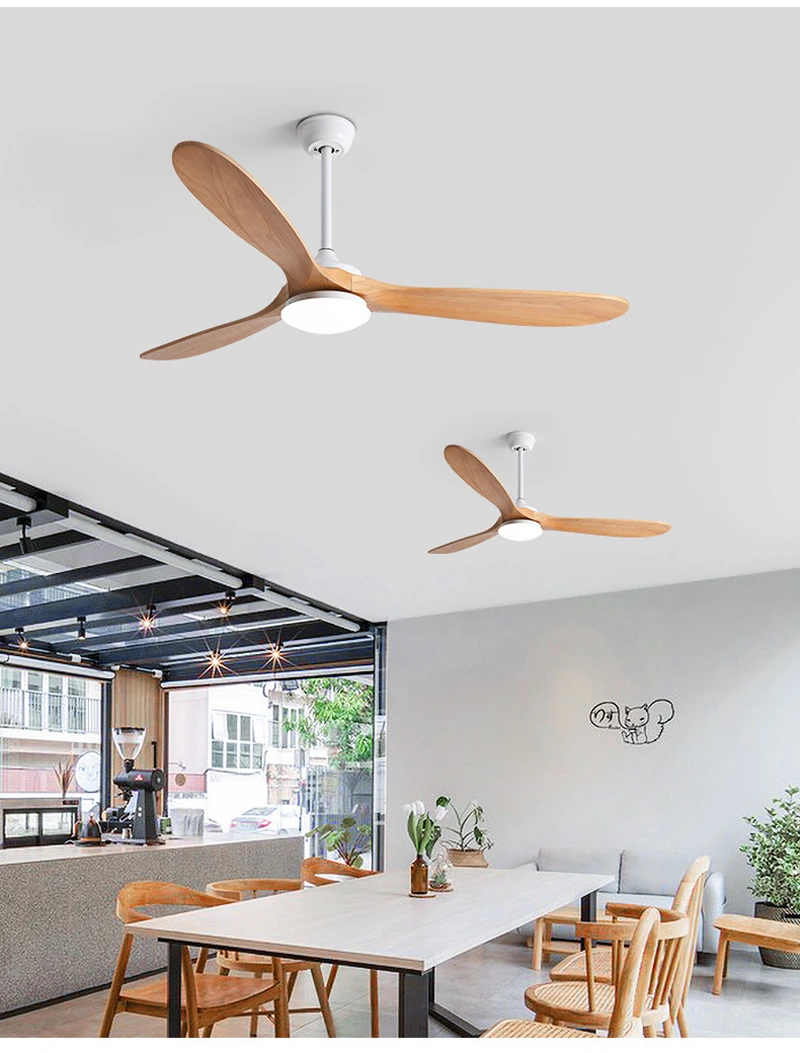 Solid wood American retro high wind ceiling fan with LED lights dining room living room industrial wind variable frequency