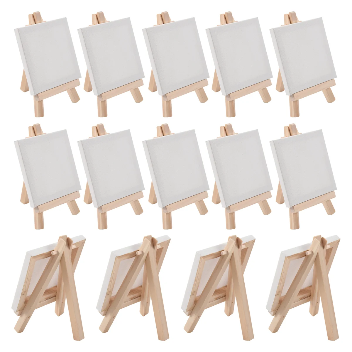 

A32P_14Pcs Mini Canvas and Easel Brush Set, Canvas 4X4 Inch, Pre-Stretched Canvas, Mini Painting Kit, Kids Painting Party
