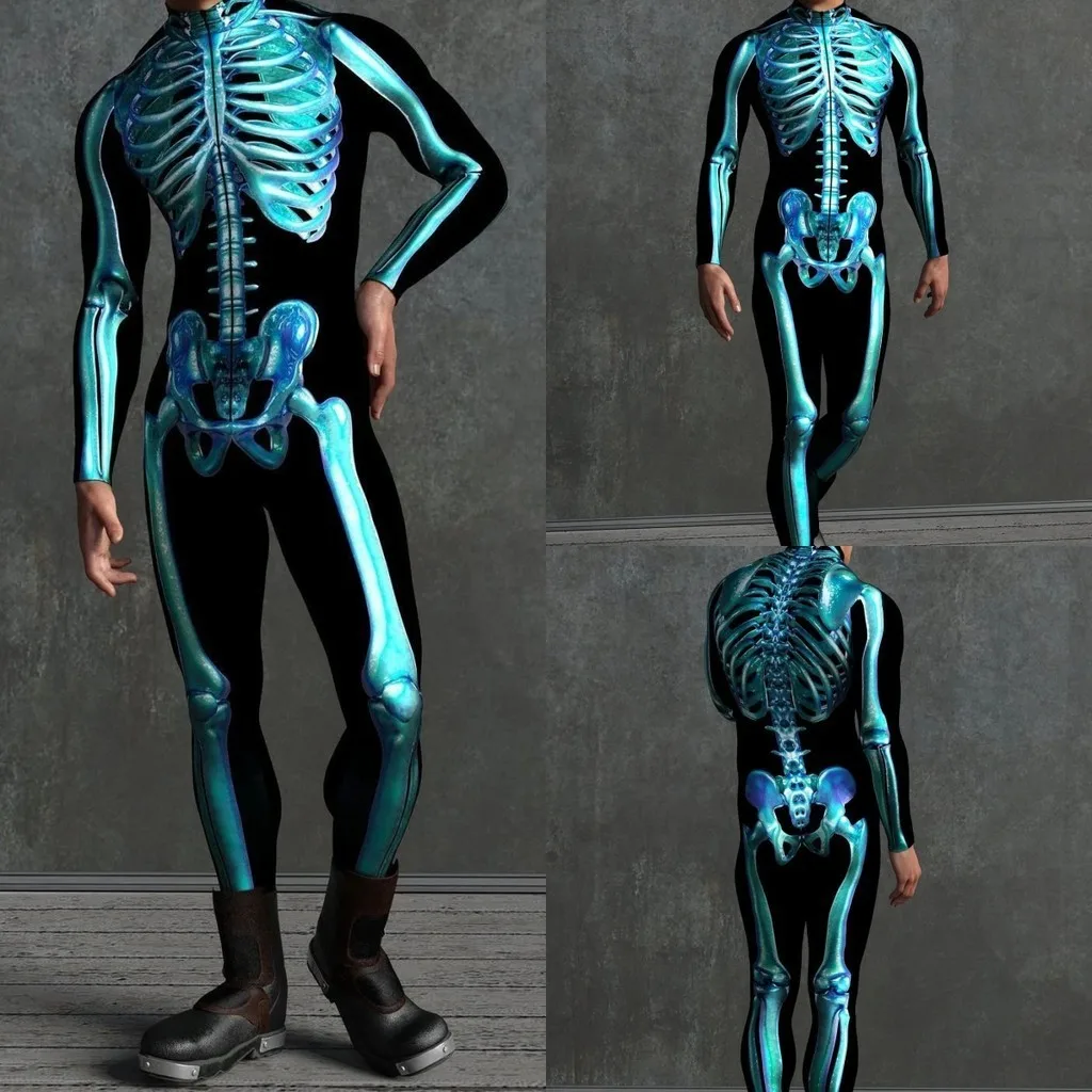 

Unisex Skull Punk 3D Digital Printing Halloween Party Role Play Outfit Women Men Cosplay Costume Carnival Jumpsuit