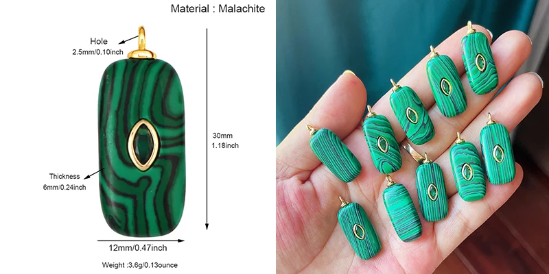 Edelstein-Charm-Anhänger aus türkisfarbenem Malachit, schwarzem Achat, rosa Quarz, 18 Karat echt vergoldeter Schmuck für die Herstellung von Halsketten, S58 – Detail 40