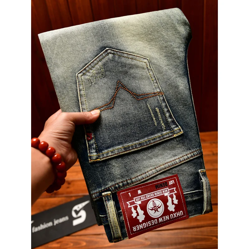 Trendy Korean style jeans for men, 2025 autumn new men's clothing, denim, nostalgic retro slim fit, small leg pants