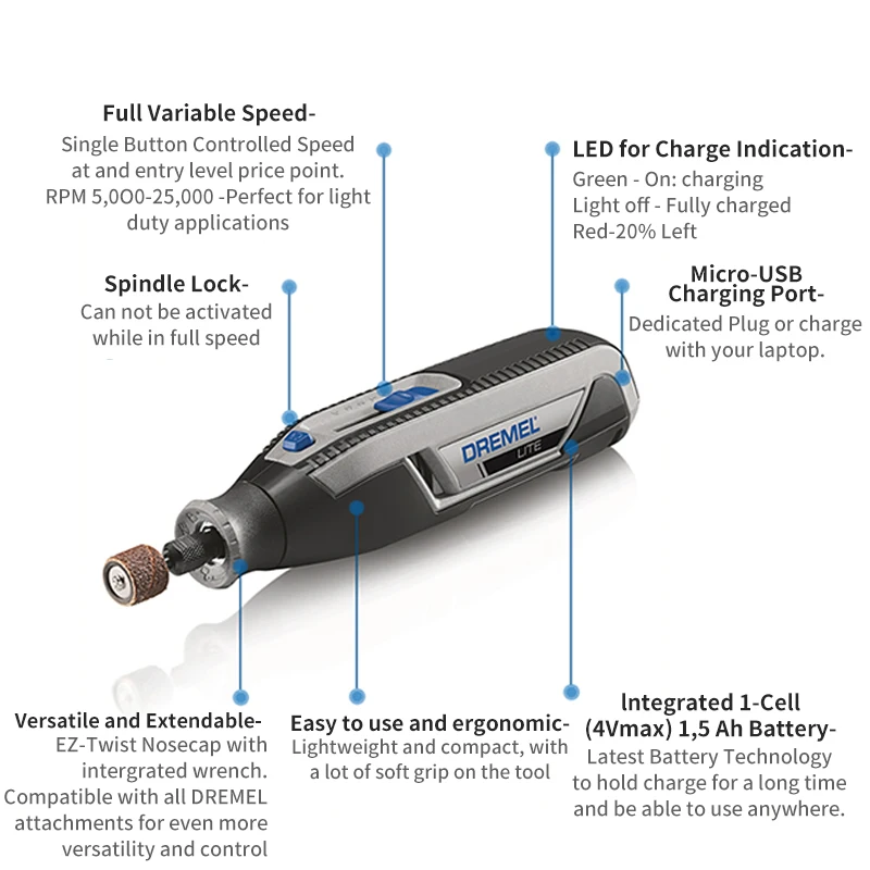 Dremel Lite 7760 USB Cordless Electric Grinder 3.6 V Mini Grinder Rotary Multi Tools Kit Variable Speed Engraving Pen Discs