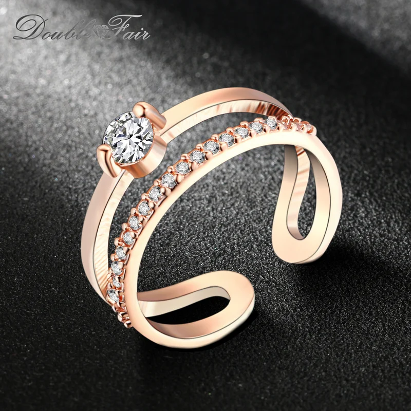 Brand Resizable Cubic Zirconia Rings Rose Gold Color Silver Color Wedding Engagement Fashion Jewelry Gift For Women R481
