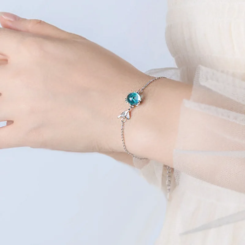 925 Silver Bracelet Necklace Fish Tail Mermaid Blue Elegant Ocean Sea For Woman Girl Jewelry Gift Dropship Wholesale