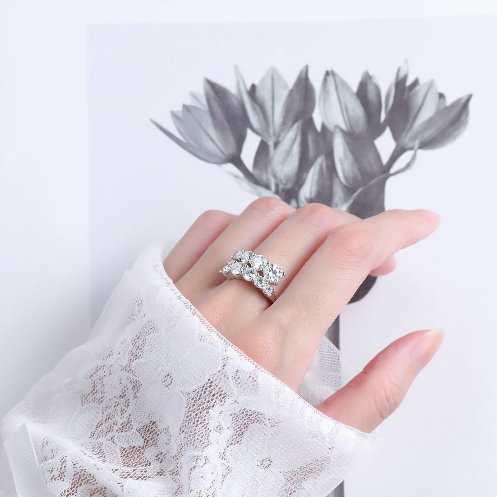 Moissanite Ring S925 Silver D Clarity Gold Plating Pass The Diamond Tester Gift GRA Certificate Twist Arm Double End Open Ring