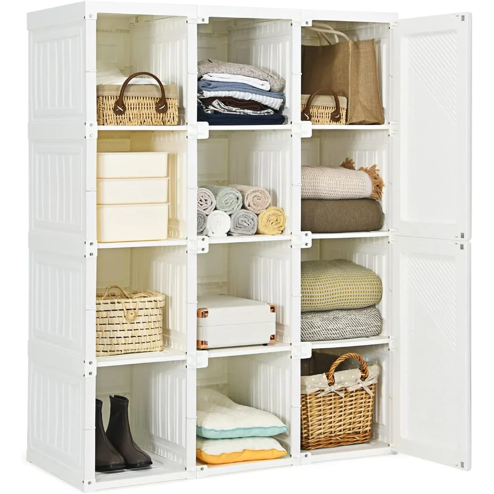 

Portable Closet Wardrobe, Foldable Clothes Organizer with Cubby Storage, Hanging Rods, Easy Assemble Clothing Storage