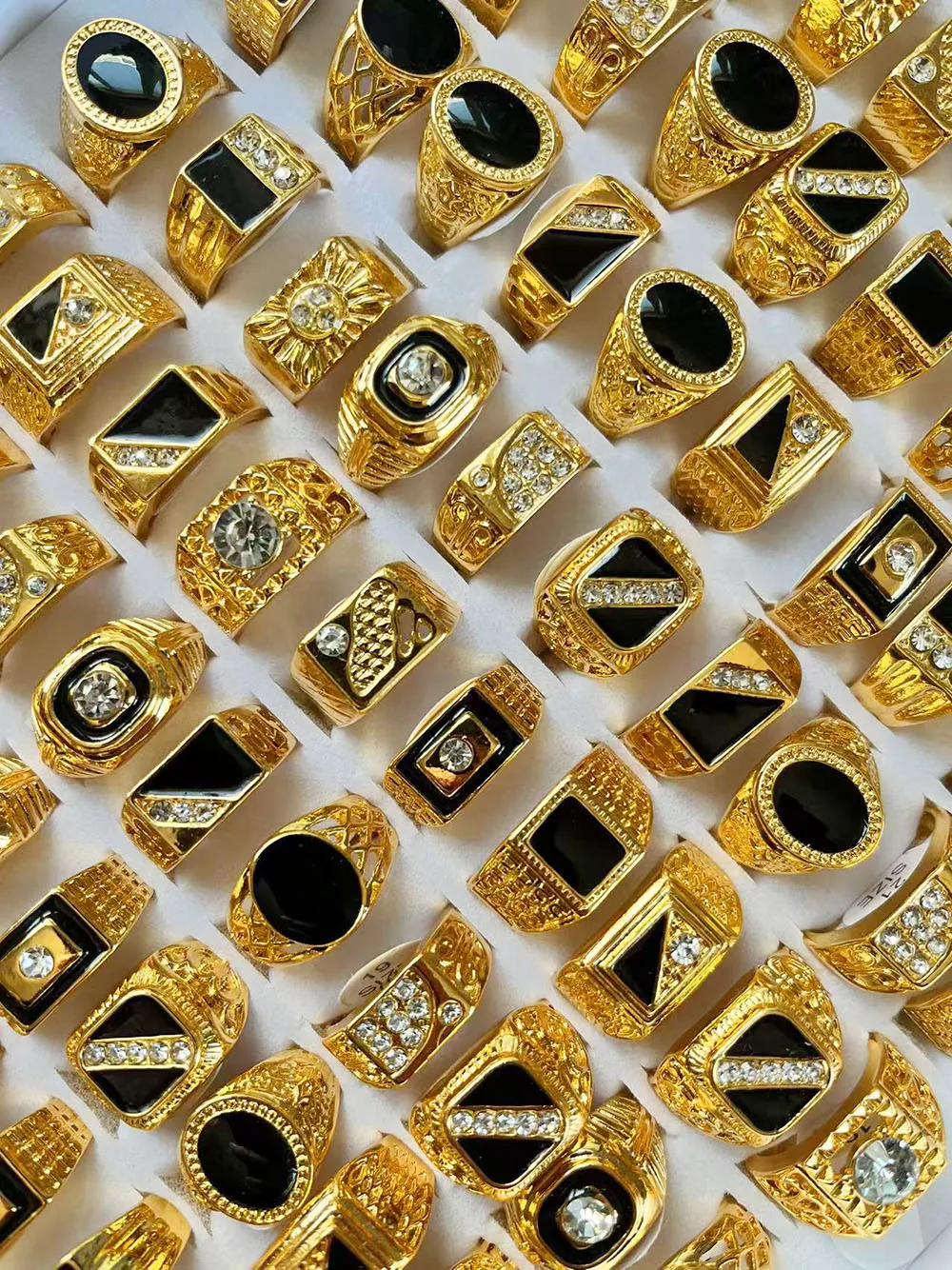 5Pcs Fashion Jewelry Men\'s Gold Color Enamel Rhinestone Rings Hot Wholesale Mixed Lots Party Drop Ship Free LR4047