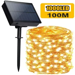 Impermeável Solar String Lights, lâmpada ao ar livre, Fairy Lights, decoração para pátio, quintal, jardim, feriado, festa de casamento, 100m, 1000 LED