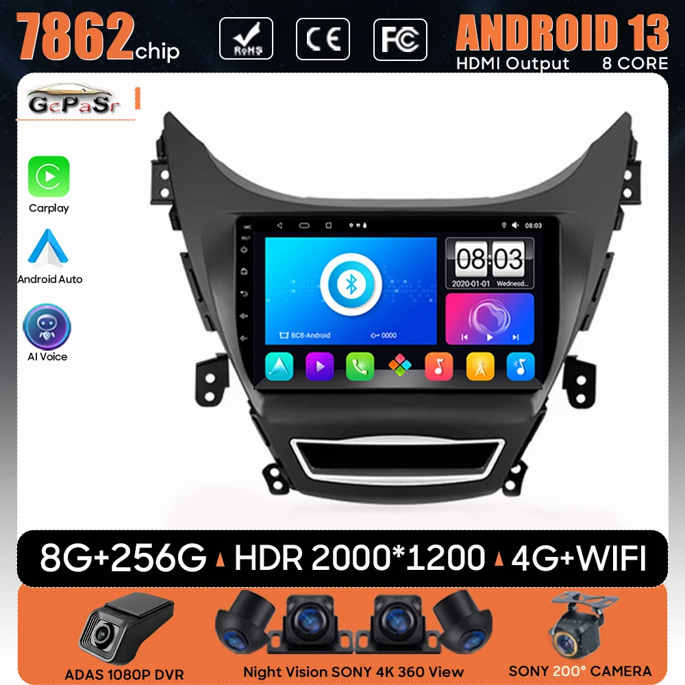 

Car Radio Carplay For Hyundai Elantra 5 JK GD MD UD 2011 - 2015 Navigation GPS Screen Android Auto Stereo 4G DVD No 2din 5G Wifi