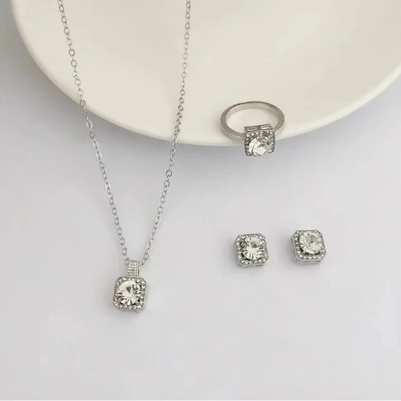 1 Set Premium Cube Jewelry Ensemble, Elegant Necklace, Earrings & Ring Set for Women, Ideal Valentine\'s Day and Christmas Presen
