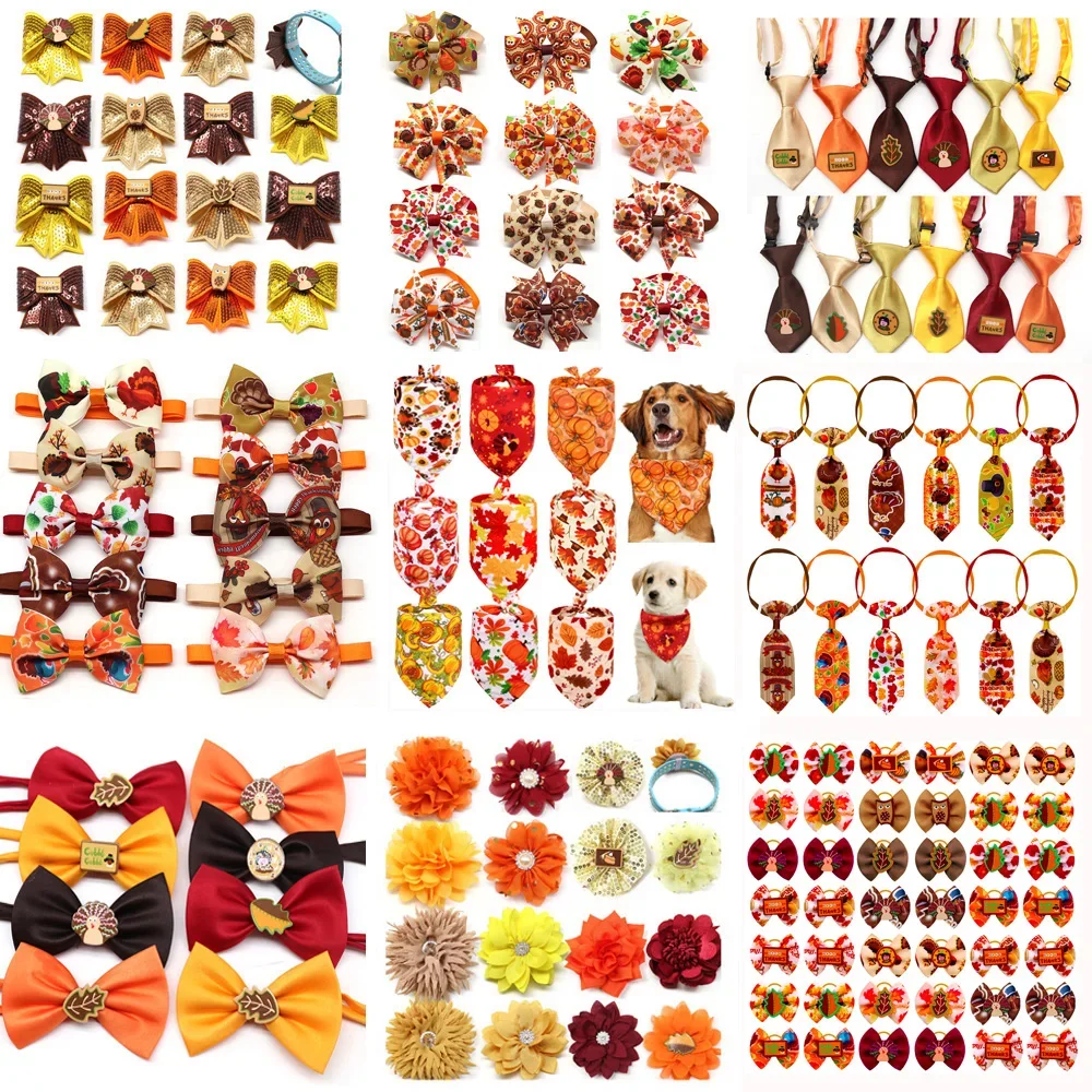 50 Fall Pet Supplies Dog Bandana Thanksgiving Dog Bows Small Dog Bowtie Neckties Pet Dog Collar Accessoreis Samll Dog Hair Bows