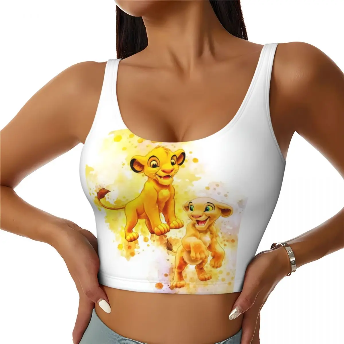 

Custom King Lion Simba Workout Crop Tank Tops for Women Hakuna Matata Anime Movie Yoga Sports Bras