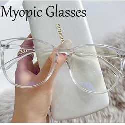 Fashion  Anti-blue Light Myopia Glasses Classic Round Large Frame Eyeglasses Men Women Retro Short-sighted Prescription Eyewear