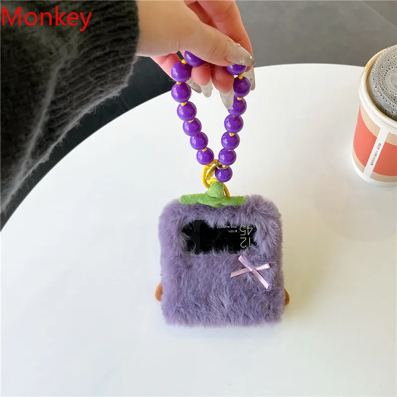 لطيف الكرتون ثلاثية الأبعاد الباذنجان أفخم الحال بالنسبة لسامسونج غالاكسي Z فليب 7 6 5 4 3 2 1 Flip6 Flip5 رقيق شتاء دافئ فروي الفراء الصلب غطاء #6