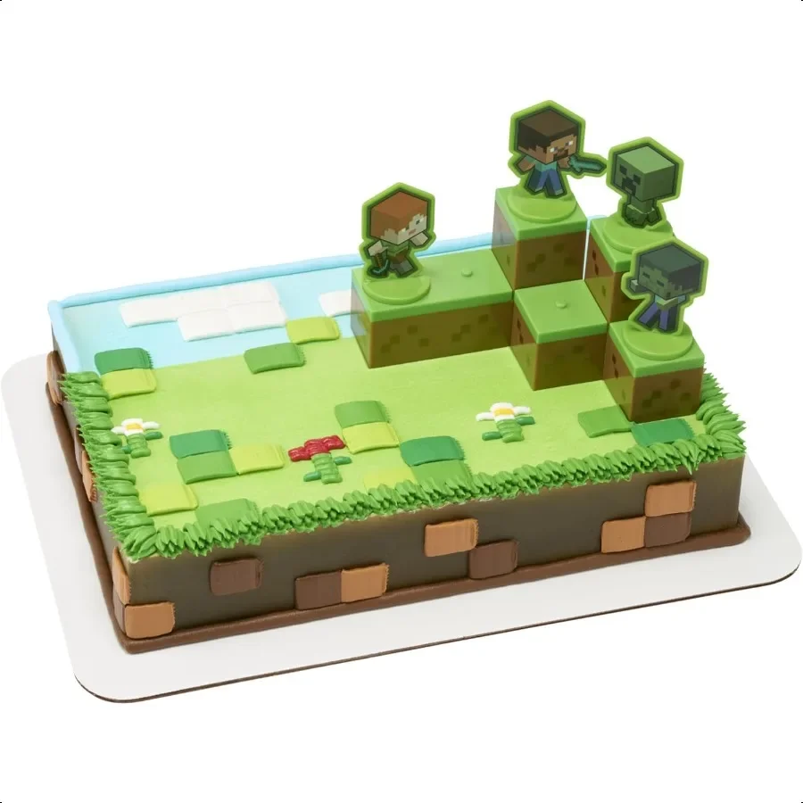 

DecoSet Mobs Beware Cake Topper 6Piece Stackable Cake Decoration Interlocking 3D Blocks With Characters Food Safe Birthday Cak