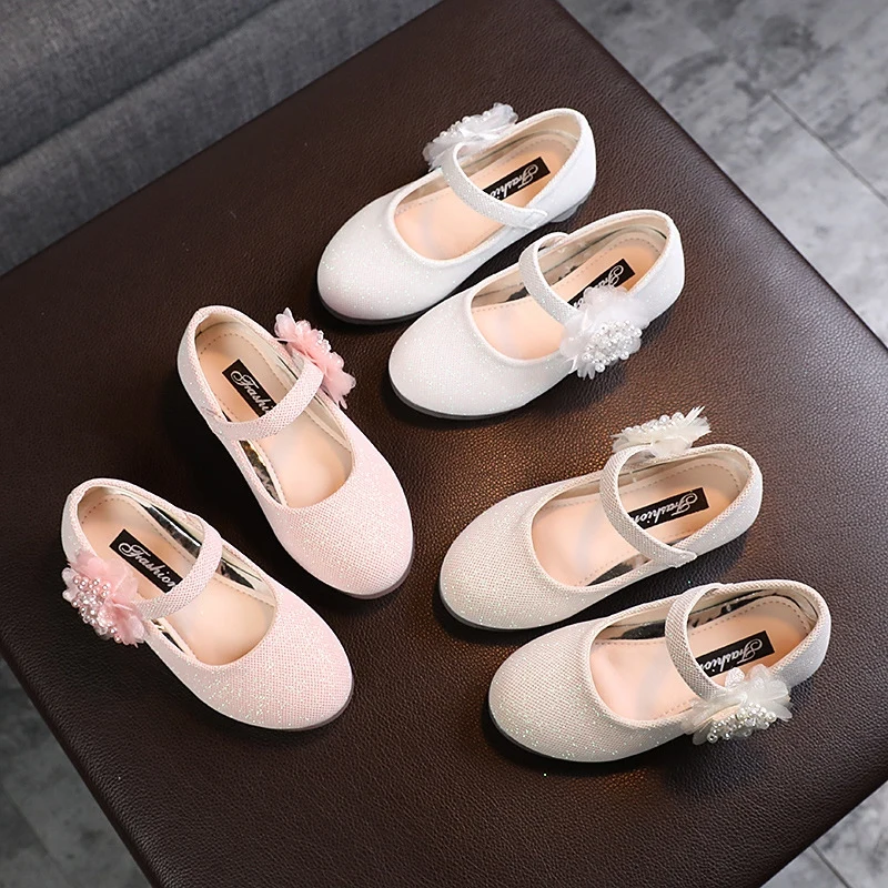 Children Girls Fashion Soft Sole Beans Shoes Pearl Flower Design Princess Style