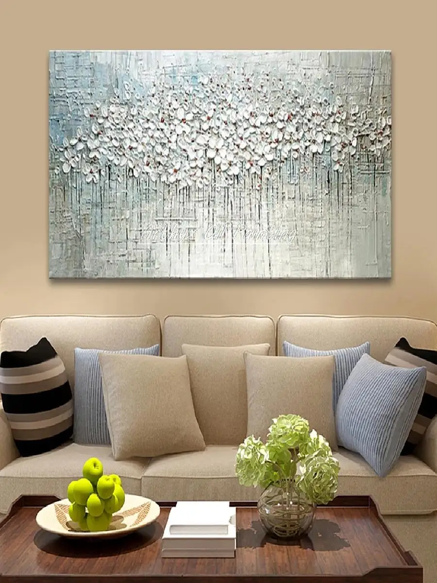 Arthyx Pop Art Handpainted Thick Texture Flowers Oil Paintings on Canvas  Modern Abstract Wall Picture for Living Room Home Deco