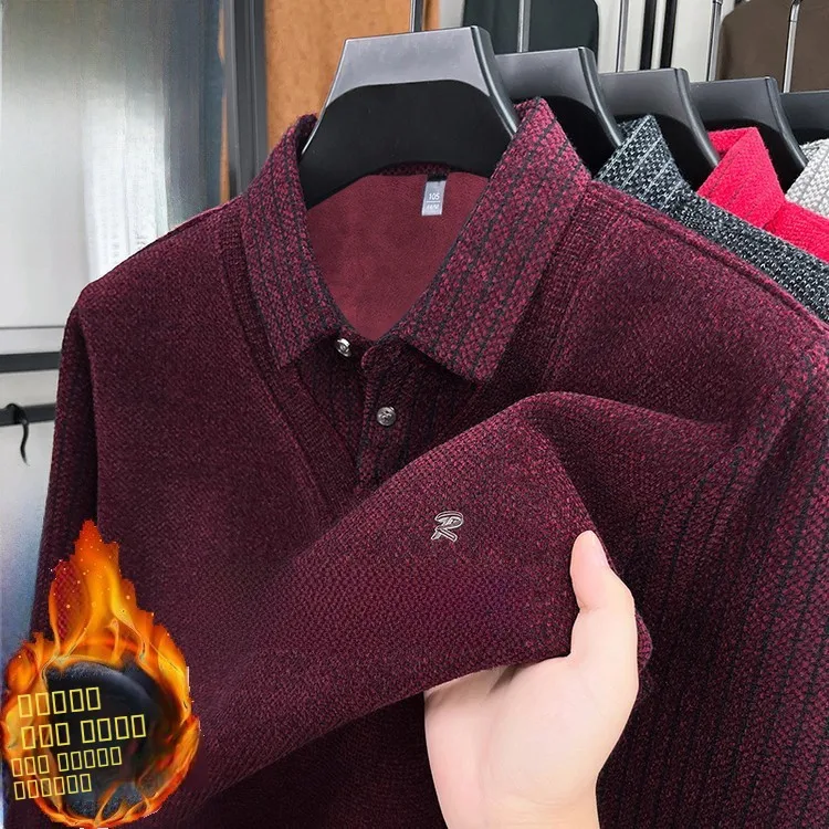 

Мужской искусственный двухсекционный вязаный свитер Thiened Fce, теплый воротник, зимняя модная повседневная одежда для папы среднего возраста