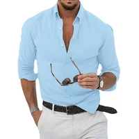 Nuevas camisas de lino y algodón para hombre, Tops informales holgados de Color sólido, mangas largas con solapa, ropa informal de otoño para hombre, ropa de calle