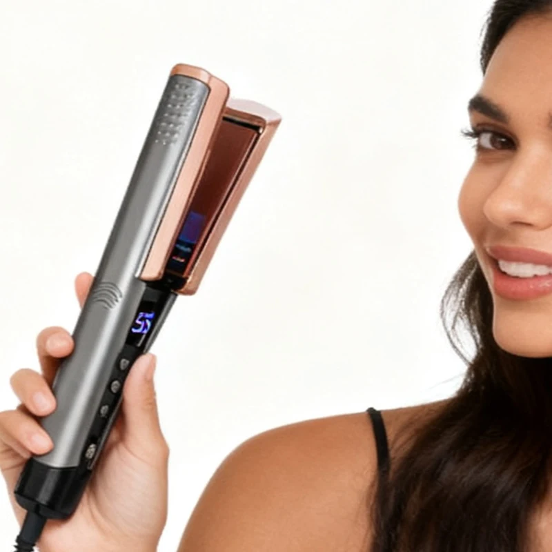 

Широкий выпрямитель для волос с керамическим покрытием, плоский утюг 2-в-1 и расческа для завивки, портативный инструмент для завивки волос, инструмент для укладки