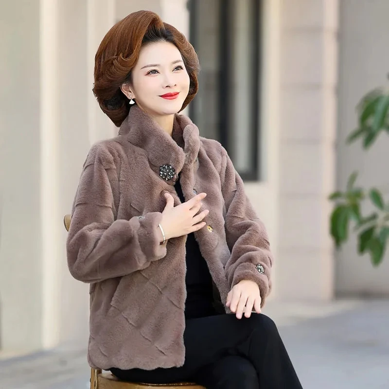 Autumn/Winter Short Jacket Women Imitation Fur Coat Korean Thicke Imitation Mink Fur Coat Middle Aged Female Outerwear Overcoat