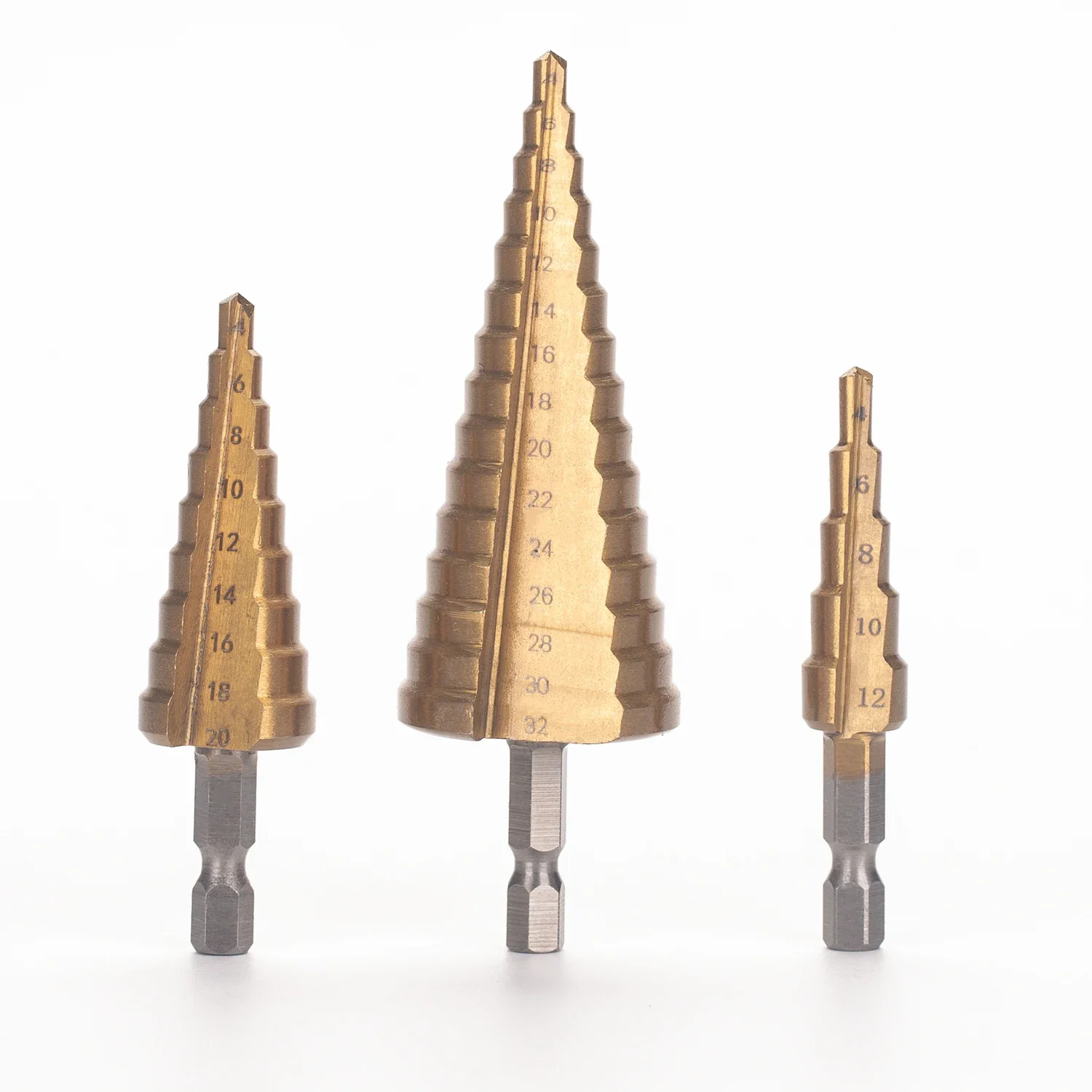 TORGWIN 3 Pcs HSS Steel Large Step Cone Titanium Coated Metal Drill Bit Cut Tool Set Hole Cutter 4-12mm 4-20mm 4-32mm