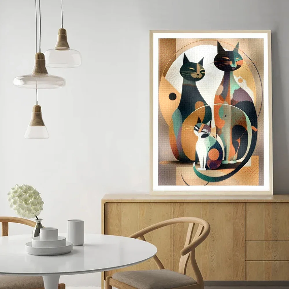 5D DIY Diamond Painting Abstract Cat Full Round Diamond Mosaic Embroidery Cartoon Animal Cross Stitch Set Art Home Decoration