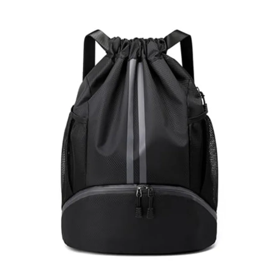 Sports Drawstring Backpack - Water Resistant String Bag with Side Mesh Pockets Shoe Compartment Gym Backpack for Women and Men