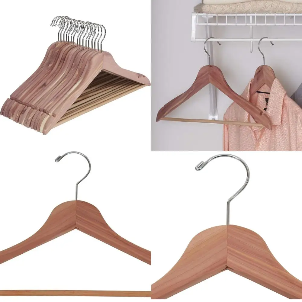 

Set of 4 Cedar Fresh Red Cedar Wooden Hangers with Fixed Bar and Swivel Hook, Brown & Red
