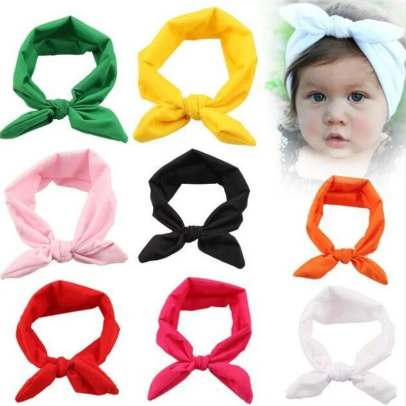 

30pcs/lot 8 Colors top knot headband Kids girl hair wrap bands bunny rabbit ears turban headband turbante headwraps accessories