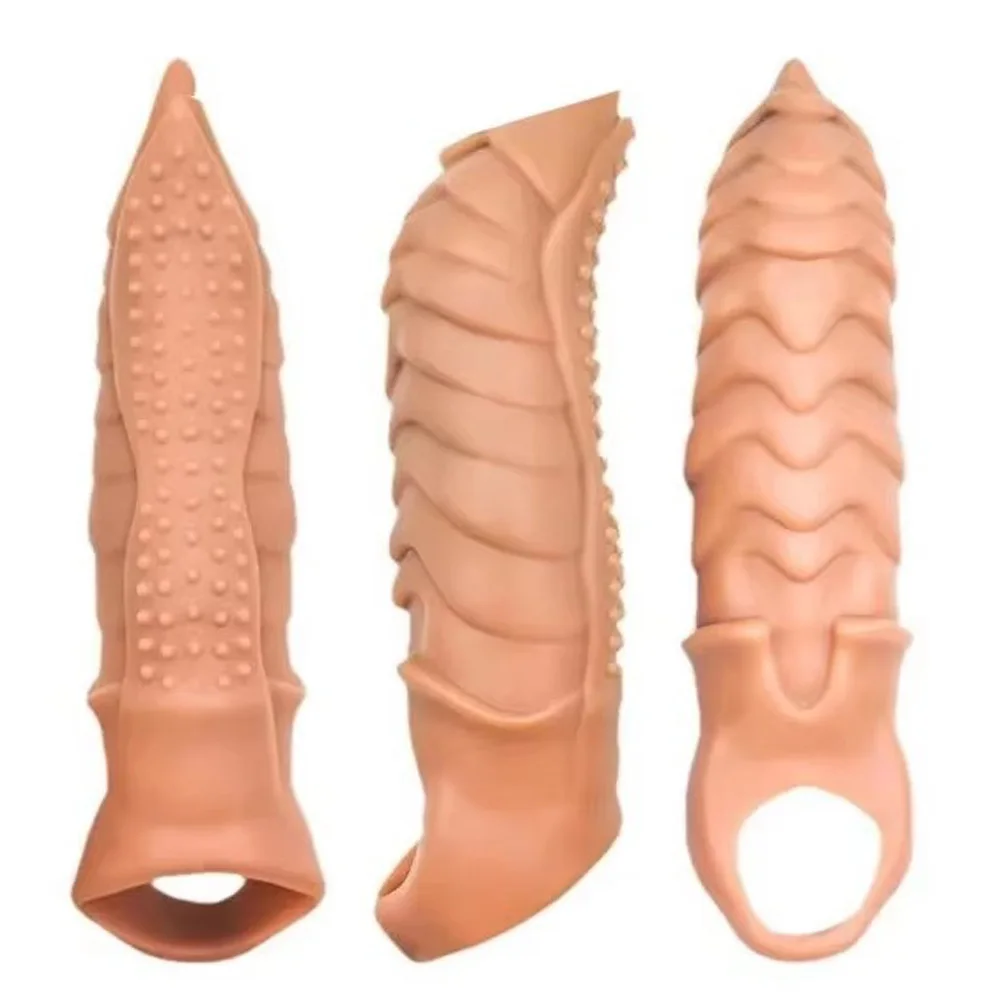 Realistic Penis Sleeve Enlargement Extension Cock Ring Enlarger Extender Reusable Condoms Dick Cover Male Sex Toys for Men