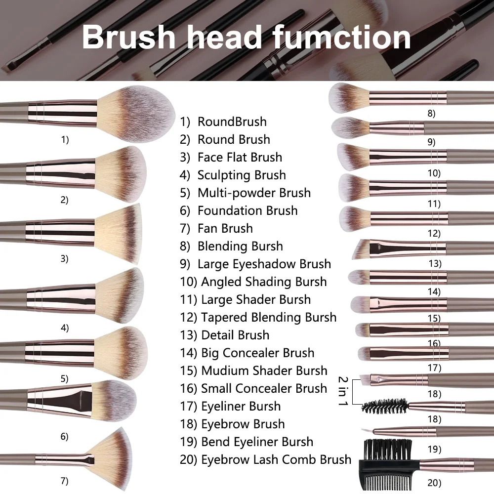 1-20PCS Makeup Brushes Set Eye Shadow Foundation Blush Highlighter Concealer Female Beauty Tool Puffs Beauty Sponges Thumb Puffs