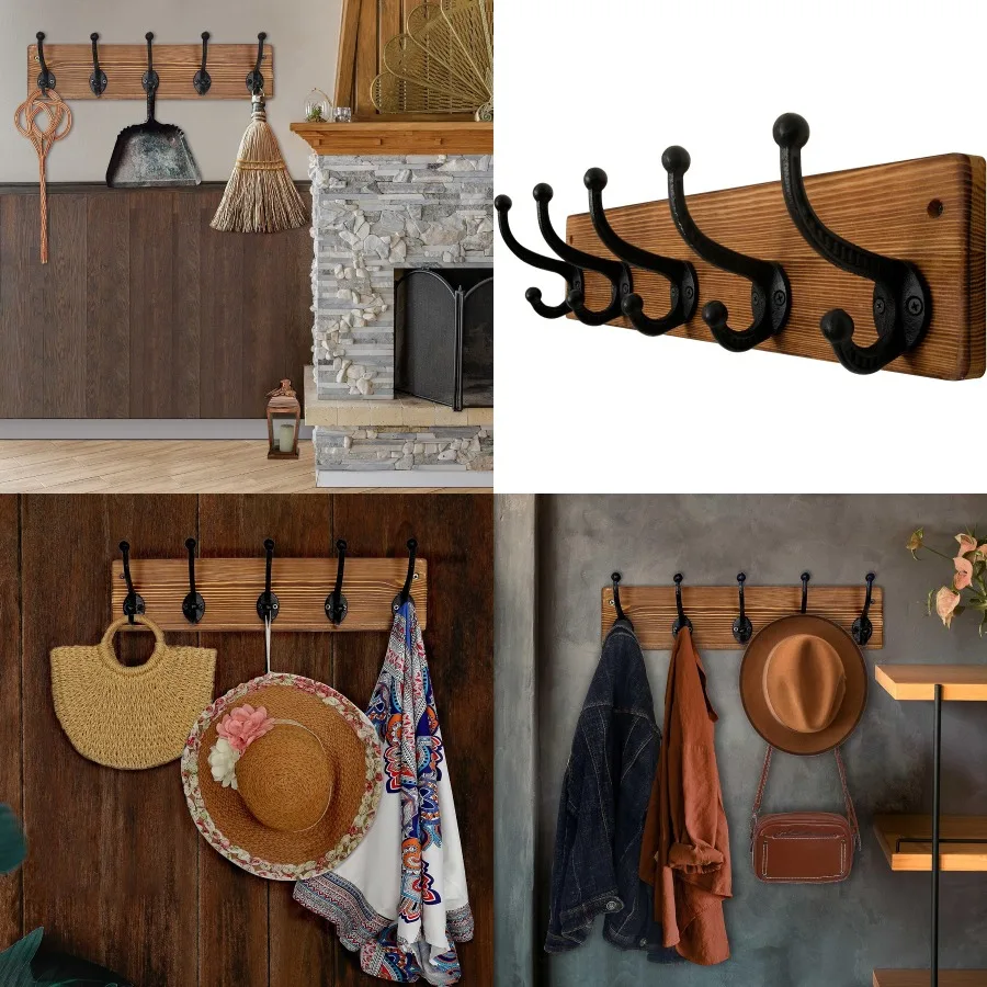 

Настенное крепление в деревенском стиле с 5-мя чугунными крючками для одежды для прочного настенного крепления пальто и одежды Идеально подходит для входа