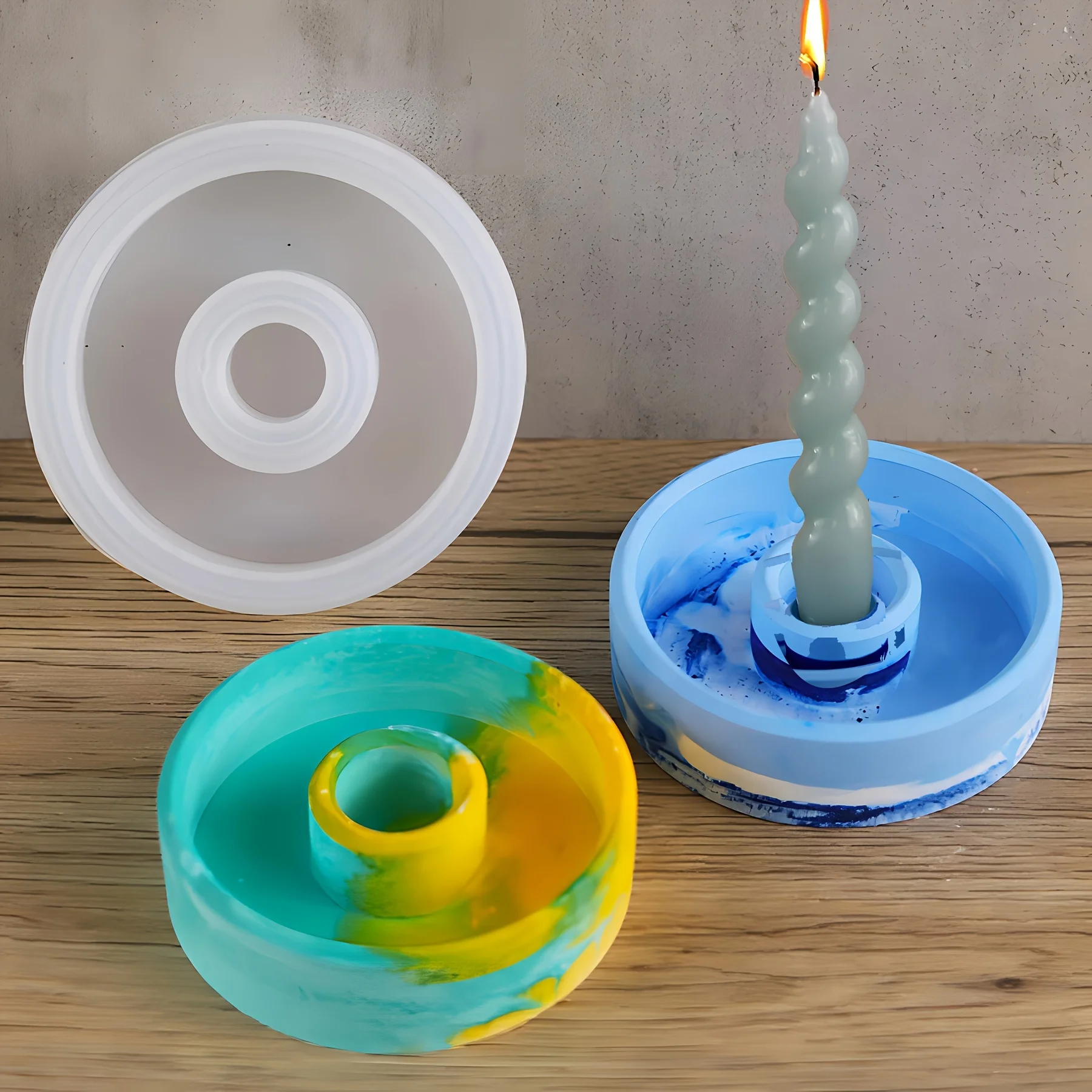 1pcs Candle Holder Resin Mold, Round Candle Holder Aroma Candle Holder Mold, Candle Tray Home Desktop Decoration