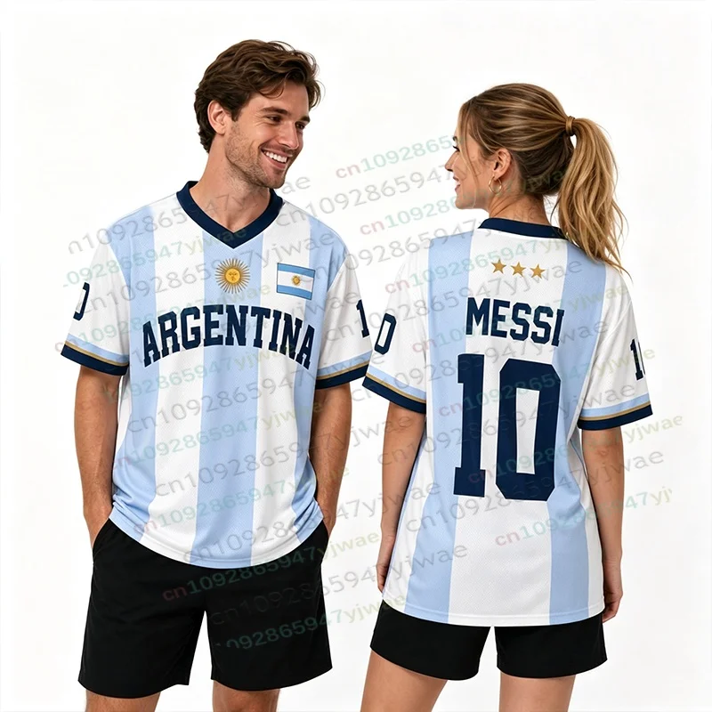 Summer Fashion GPT New Messi Graffiti Fan Sports T-shirt Daily Match Training Comfortable Parent-child Argentina Football Jersey