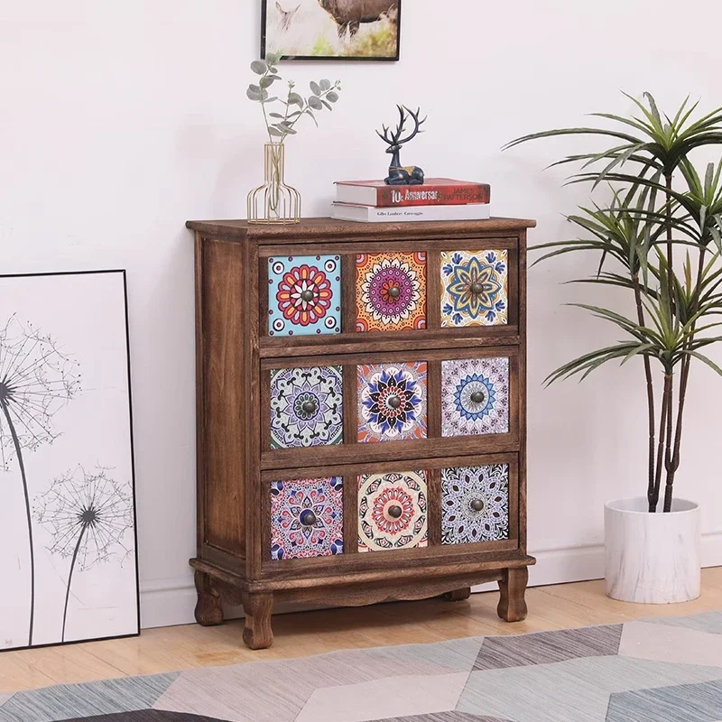 Vintage American Dresser with Painted Drawers - Sturdy Multi-Layer Storage Cabinet for Living Room/Bedroom Solid Wood Organizer