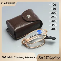 Portable Folding Reading Glasses Men Metal Round Square Anti Blue Light Eyewear Presbyopia Eyeglasses Frame Diopter +1.0 to +4.0