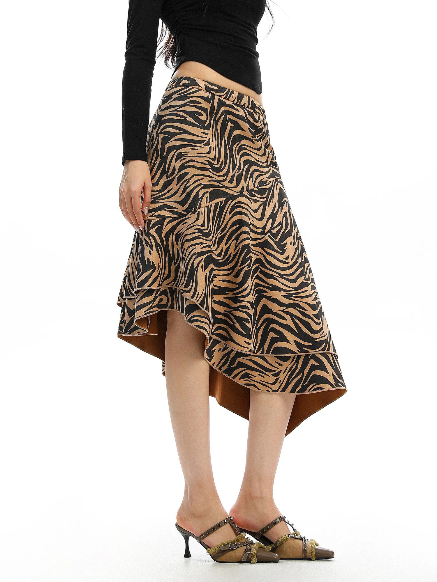 

Юбка Biggold Spicy Girl из замши с асимметричным зебровым принтом, женская, дизайнерская, средней длины, фасон «рыбий хвост», европейский стиль