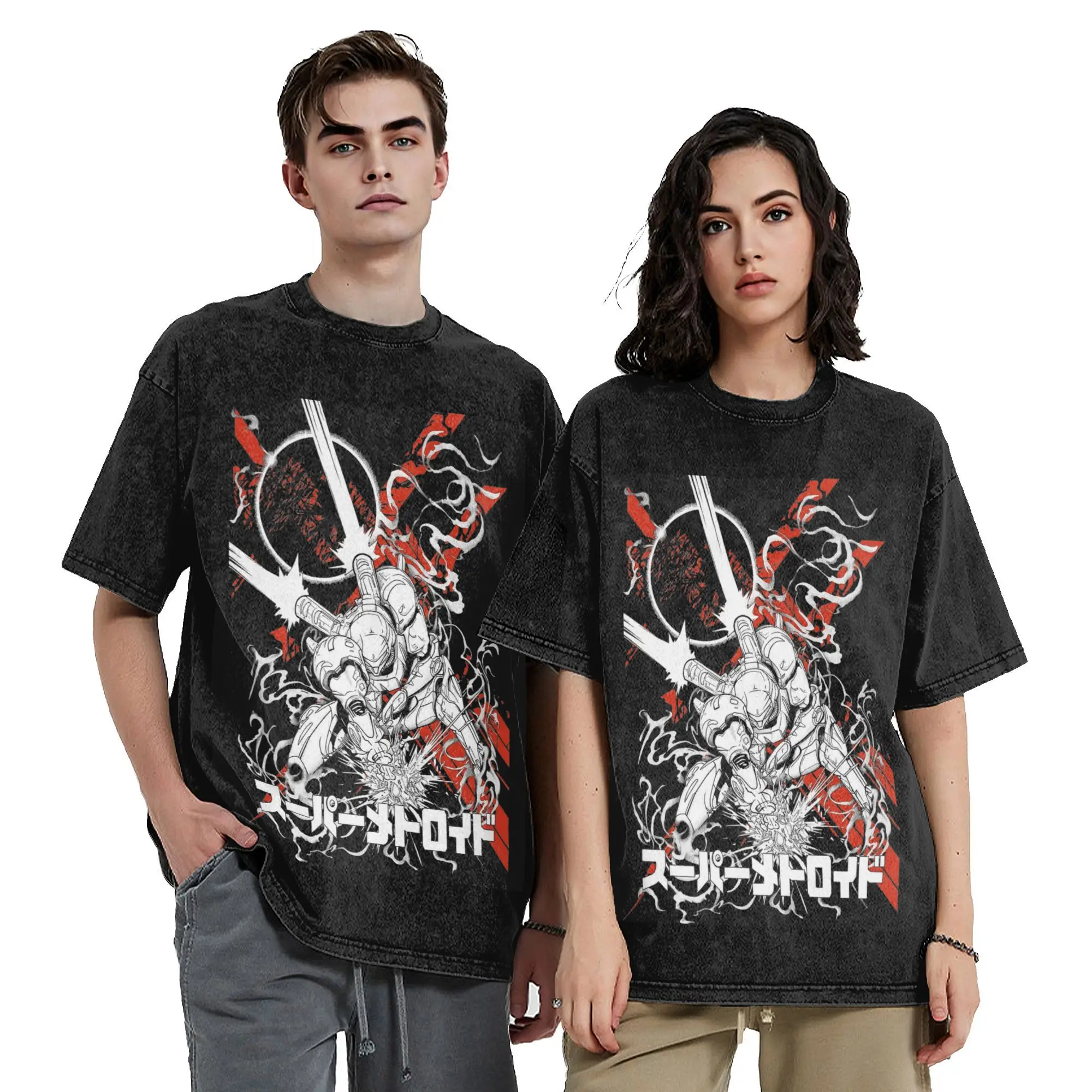 

Metroid T Shirt Hip Hop Washed 100% Cotton High Street T-Shirt Fashion Men Women Tops Streetwear Graphic Tees