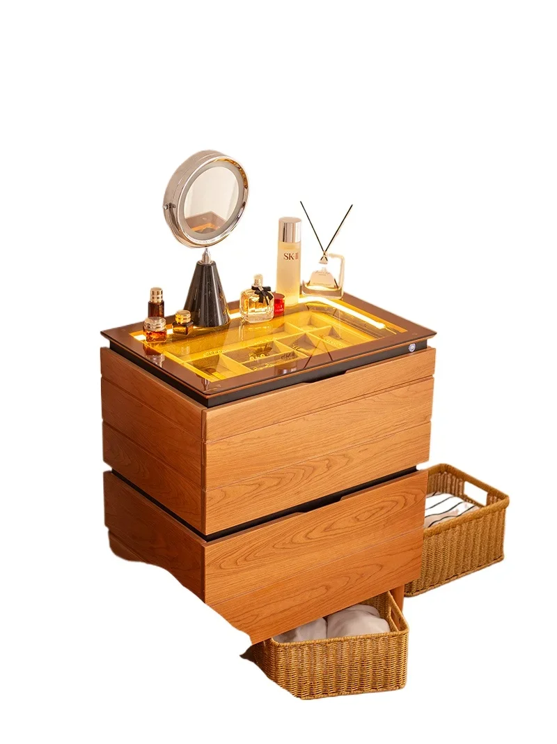 

Solid wood bedside table Bedroom Small apartment Bedside table Mini multi-functional storage cabinet Master bedroom Sakura