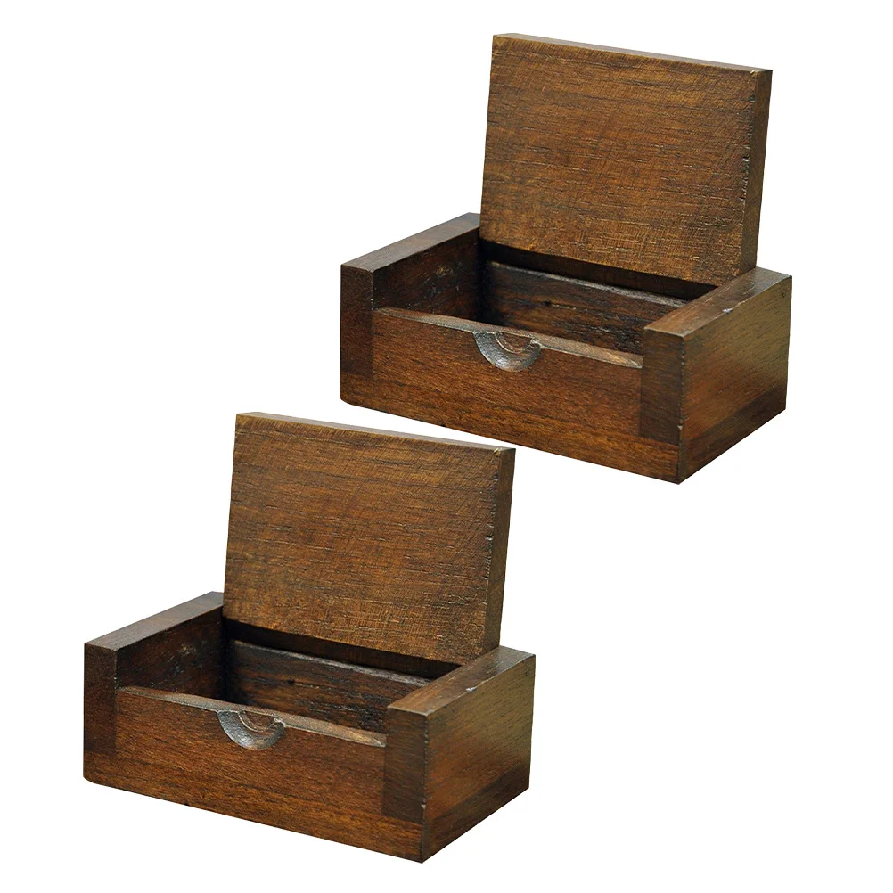 

2Pcs Portable Wood Toothpick Holder Natural Teak Mini Storage Case Cotton Swab Box Toothpick Organizer Dispenser