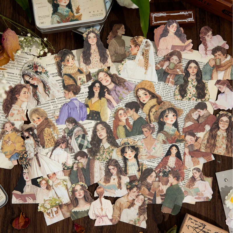 100pcs Large Package Retro Character Theme Precision Die Cutting Technology Stickers DIY Handmade Materials Scrapbook Decoration