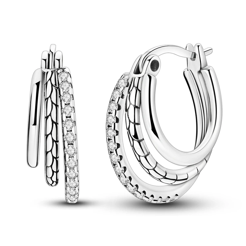 

925 Sterling Silver Earrings Women Triple Stone Snake Bone Hoop Earring For Anniversary Wedding Jewelry Gifts