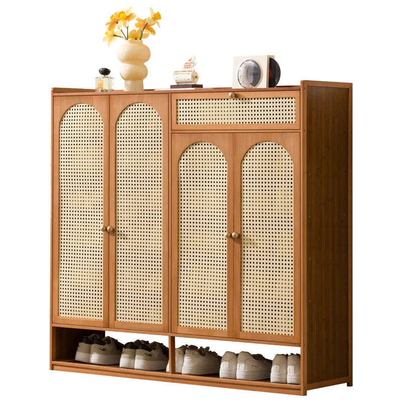 #Modern rattan shoe cabinet, retro style living room storage cabinet, kitchen utensil cabinet